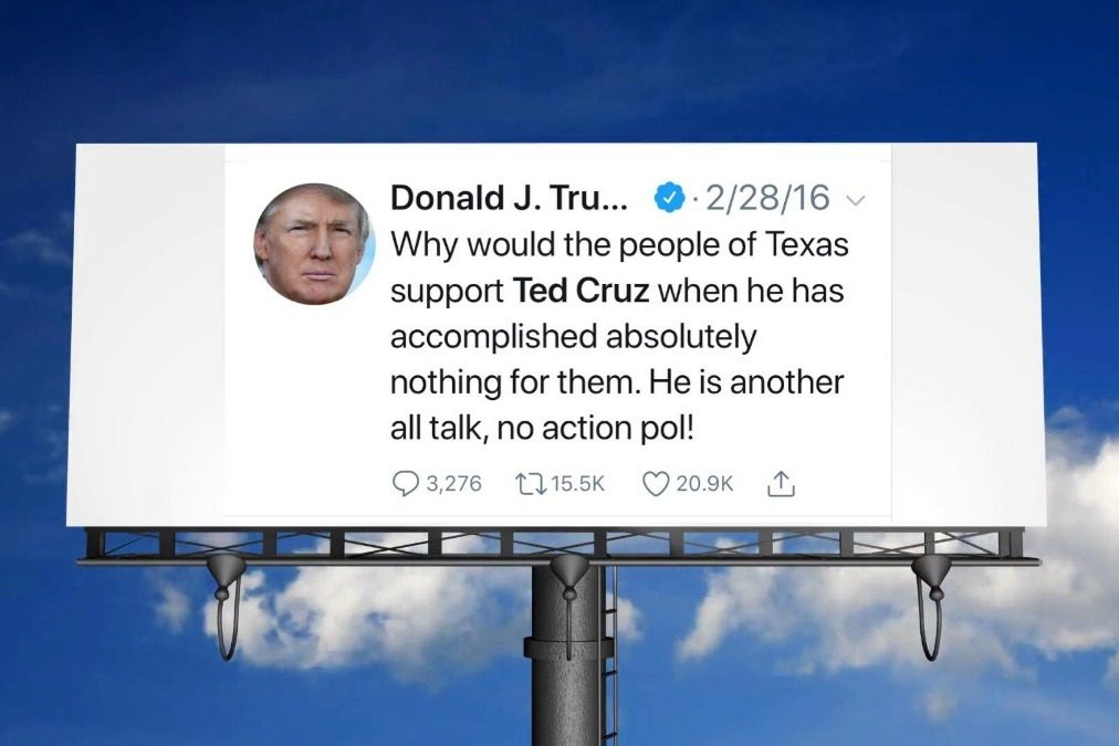 Trump’s Anti-Cruz Tweet Becoming Billboard