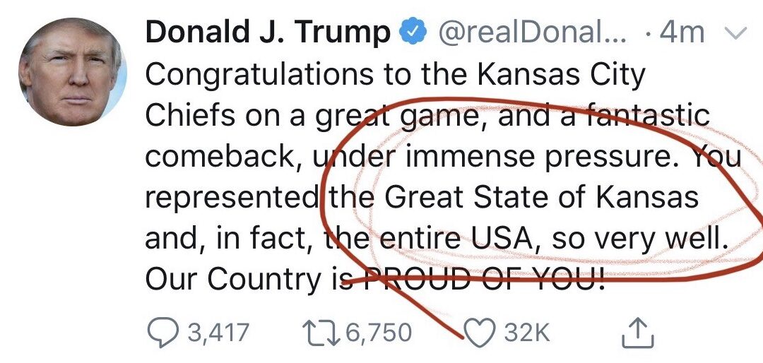 Unbelievable – Trump Congratulates “Great State Of Kansas” For Super Bowl Victory