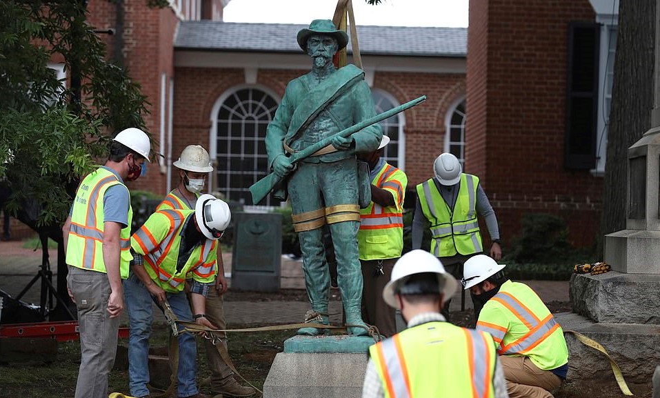 Crowds Cheer As Confederate Soldier Statue Is Taken Down Near Site Of Violent Neo-Nazi Rally