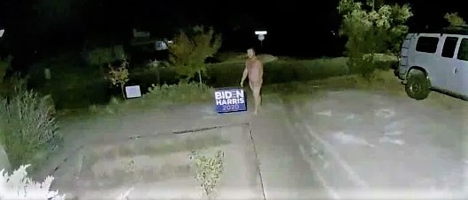 Naked Guy Steals Biden Sign Out Of Yard – Caught On Security Cam