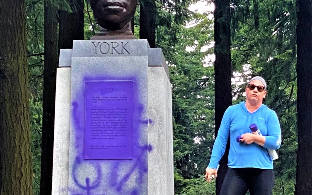 WATCH: White Woman Vandalizes Statue Of Only Black Member Of Lewis & Clark Expedition